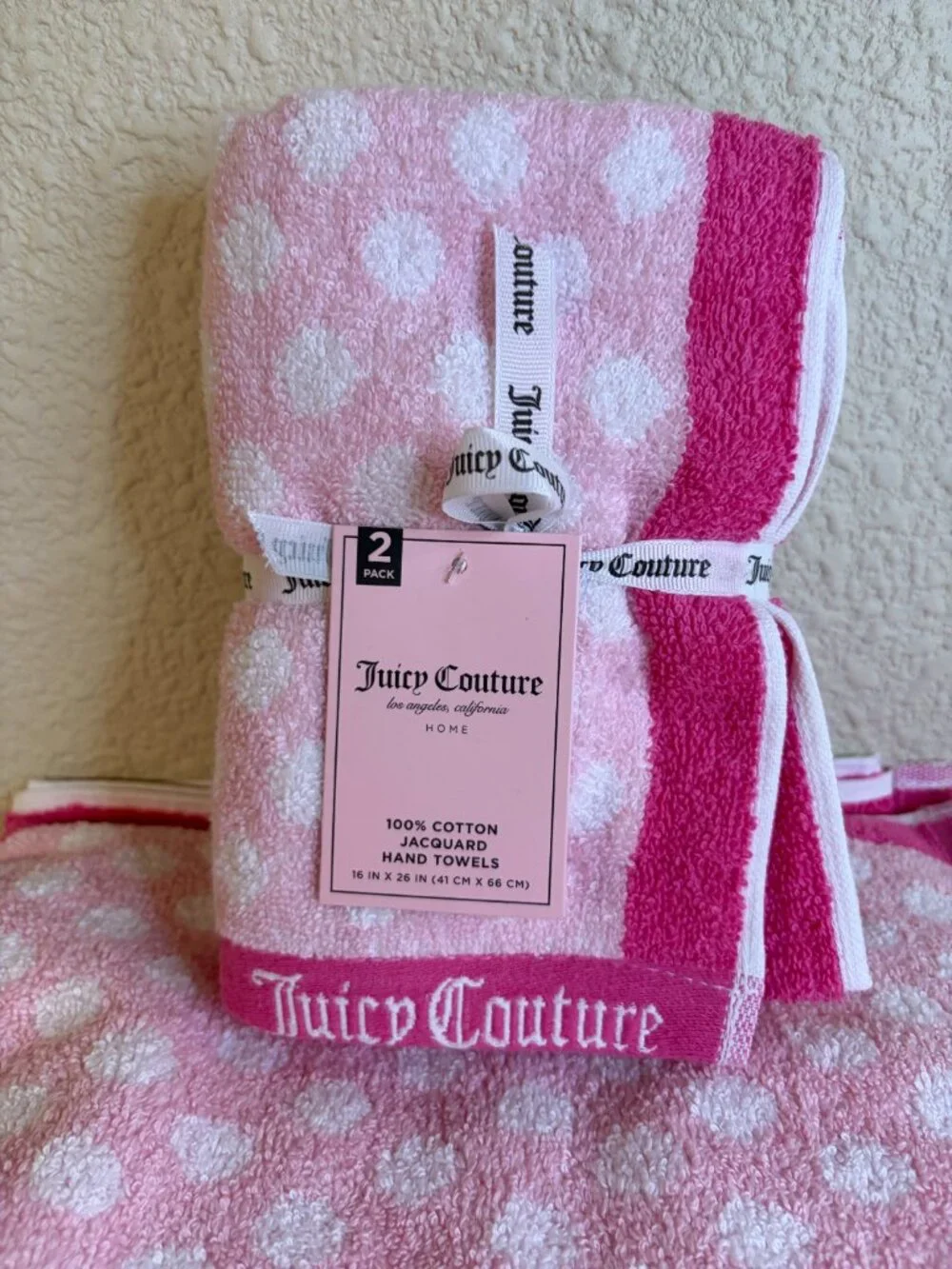 Juicy Couture Pink Polka Dot Bath Towel Set 4PC Home Collection NWT